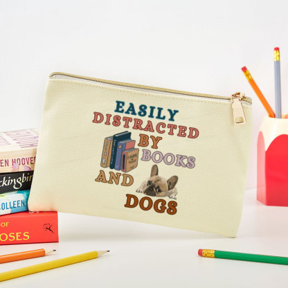 Pagewings Easily Distracted By Books And Dogs  Pouch