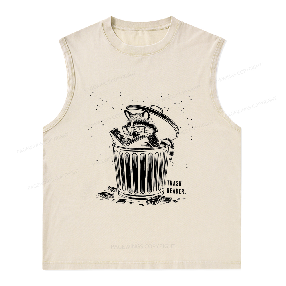 Pagewings Trash Reader Raccoon - Book Quote Unisex Washed Tank Top