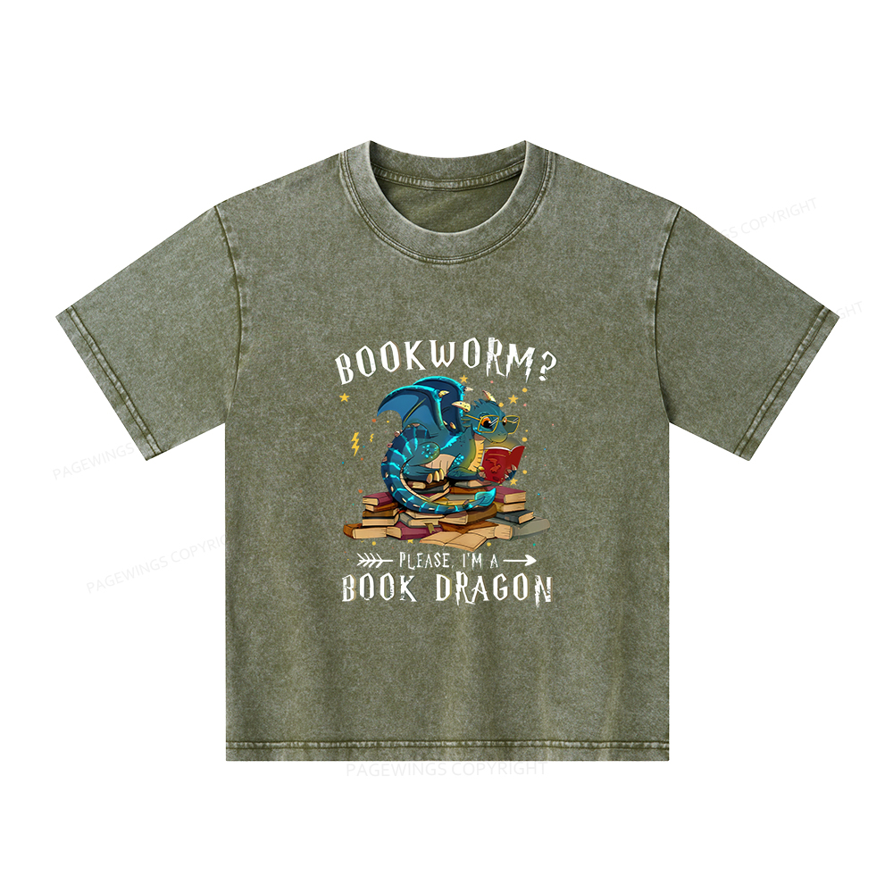 Pagewings Dragon Book Unisex Kids Washed T-shirt