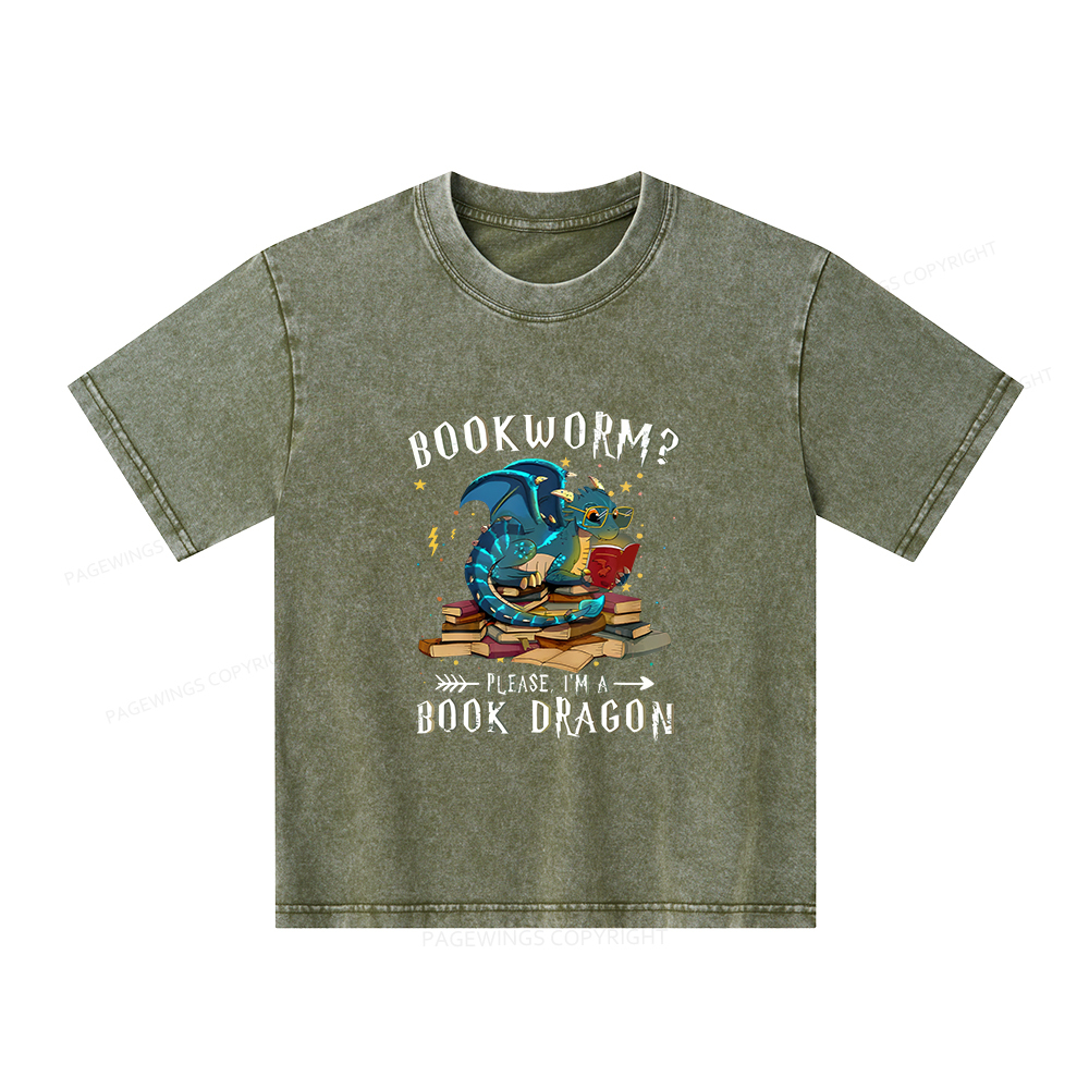Pagewings Dragon Book Unisex Kids Washed T-shirt