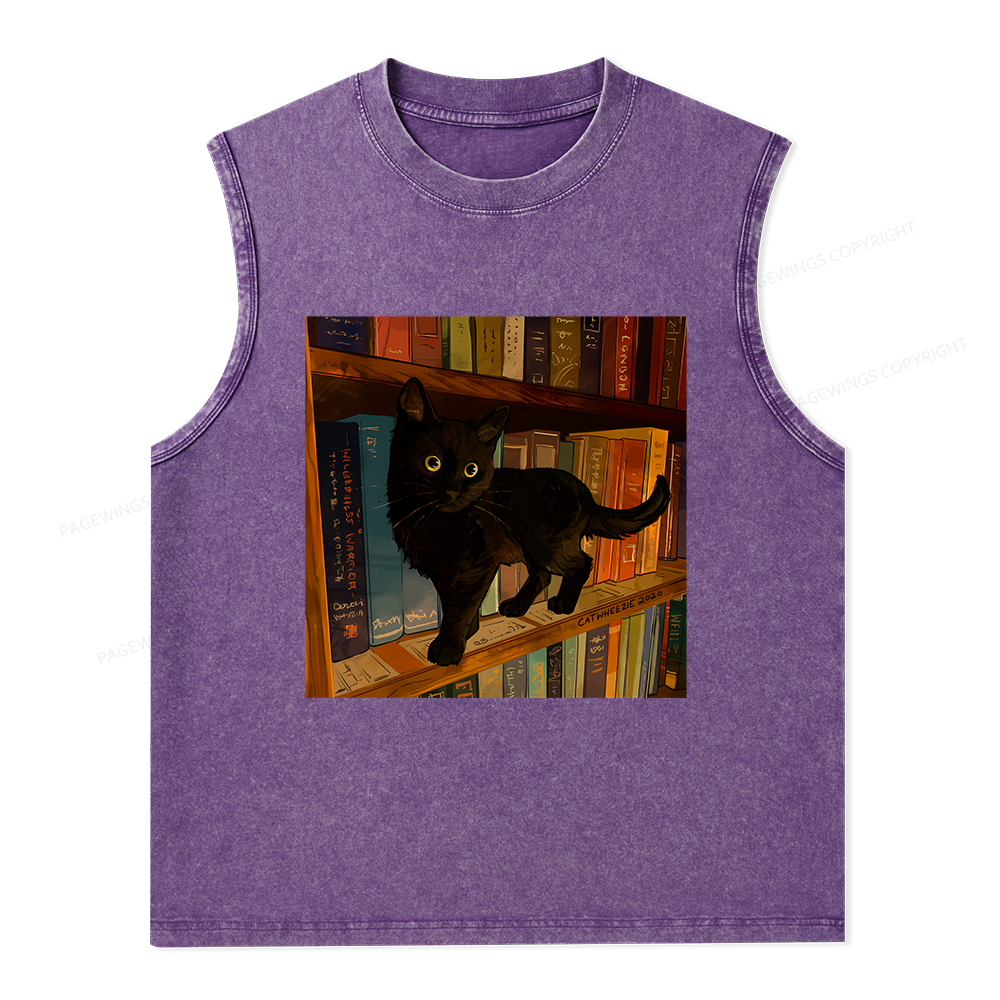 Pagewings Little Library Cat Unisex Washed Tank Top