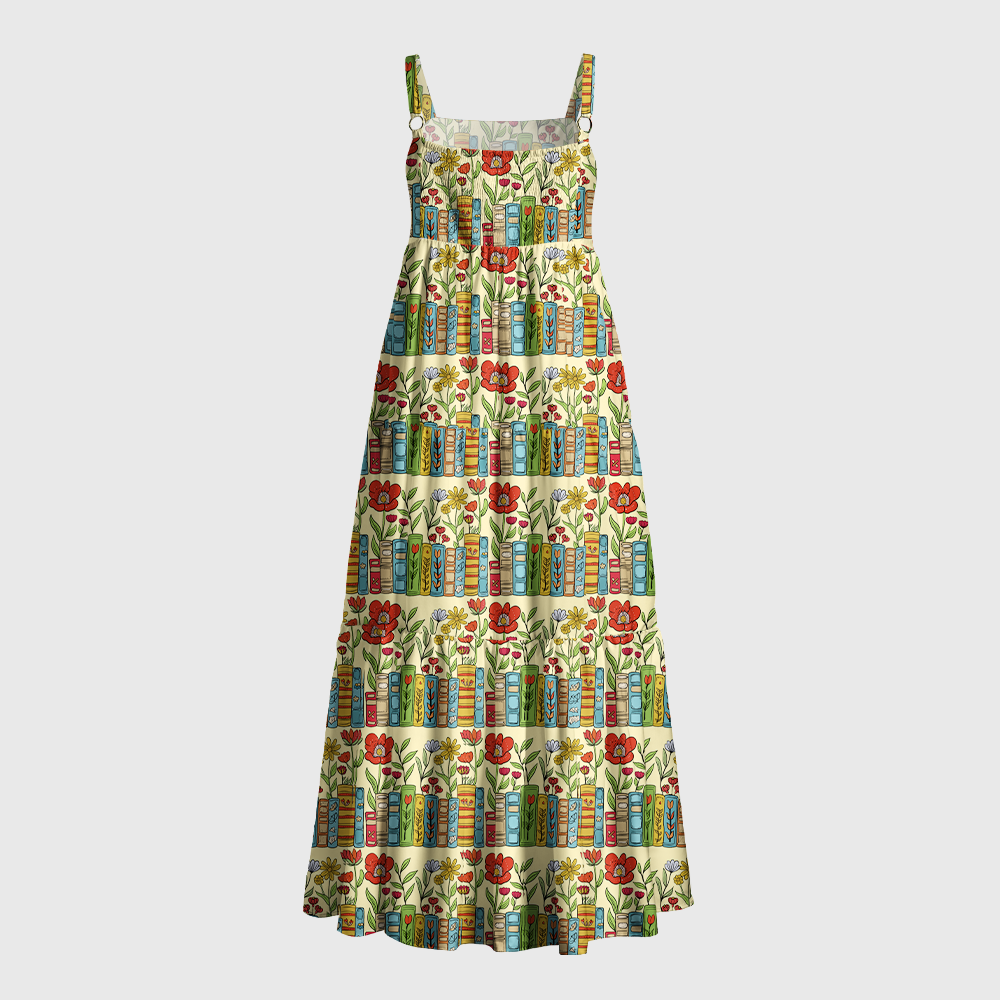Pagewings Square Neck Book Bloom Maxi Dress
