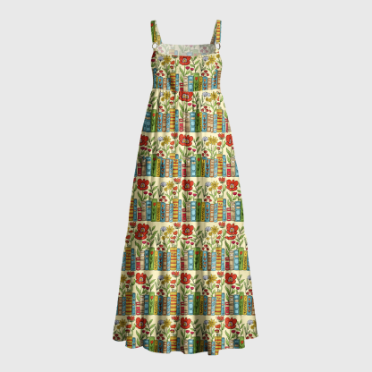 Pagewings Square Neck Book Bloom Maxi Dress