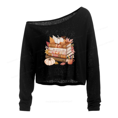 Pagewings Thanksgiving Fall Pumpkin Slouchy Long Sleeve Off Shoulder T-shirt
