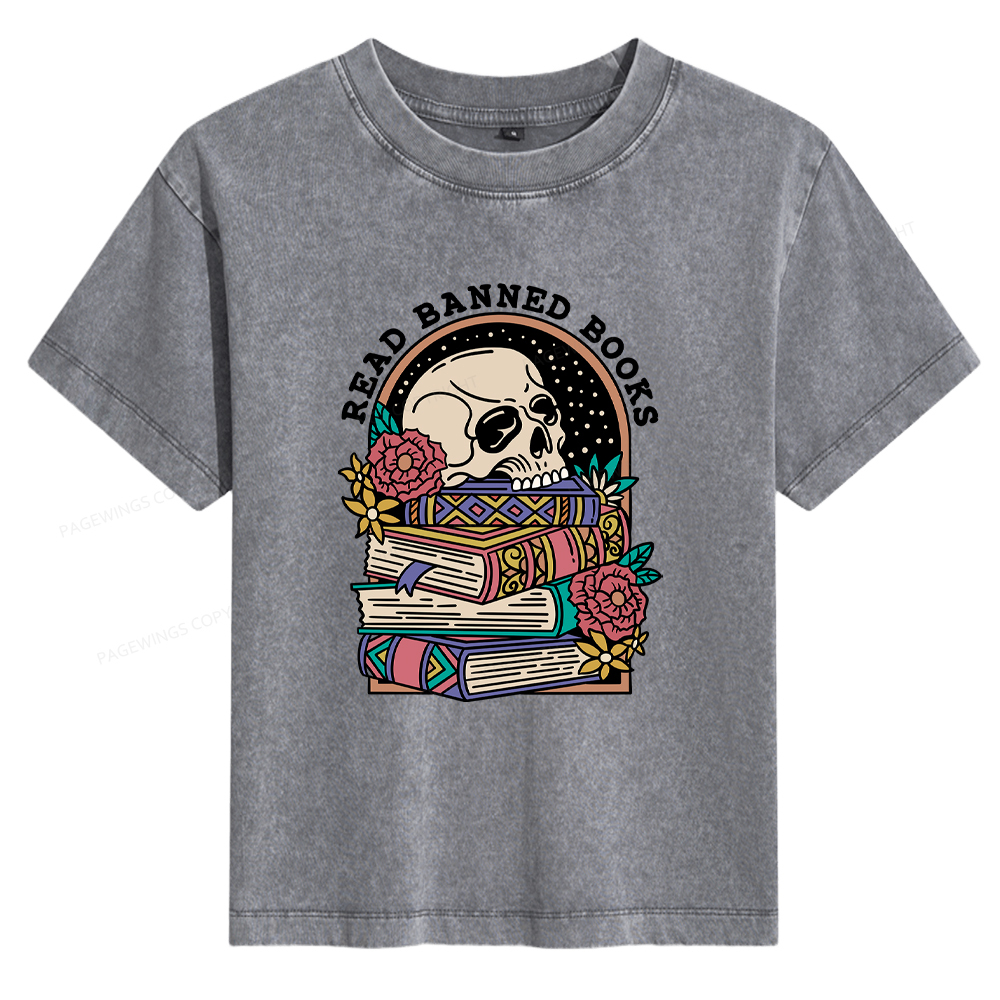 Pagewings Read Banned Book Floral Women's Washed T-shirt