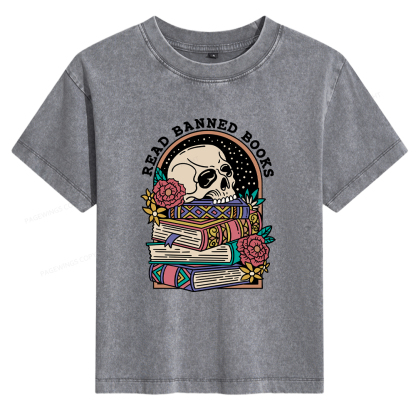 Pagewings Read Banned Book Floral Women's Washed T-shirt
