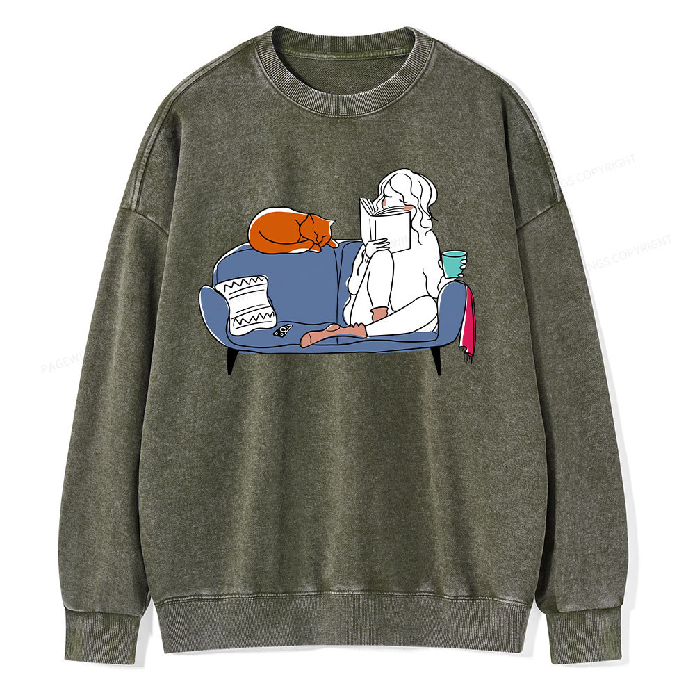 Pagewings Home Reading Unisex Washed Sweatshirt