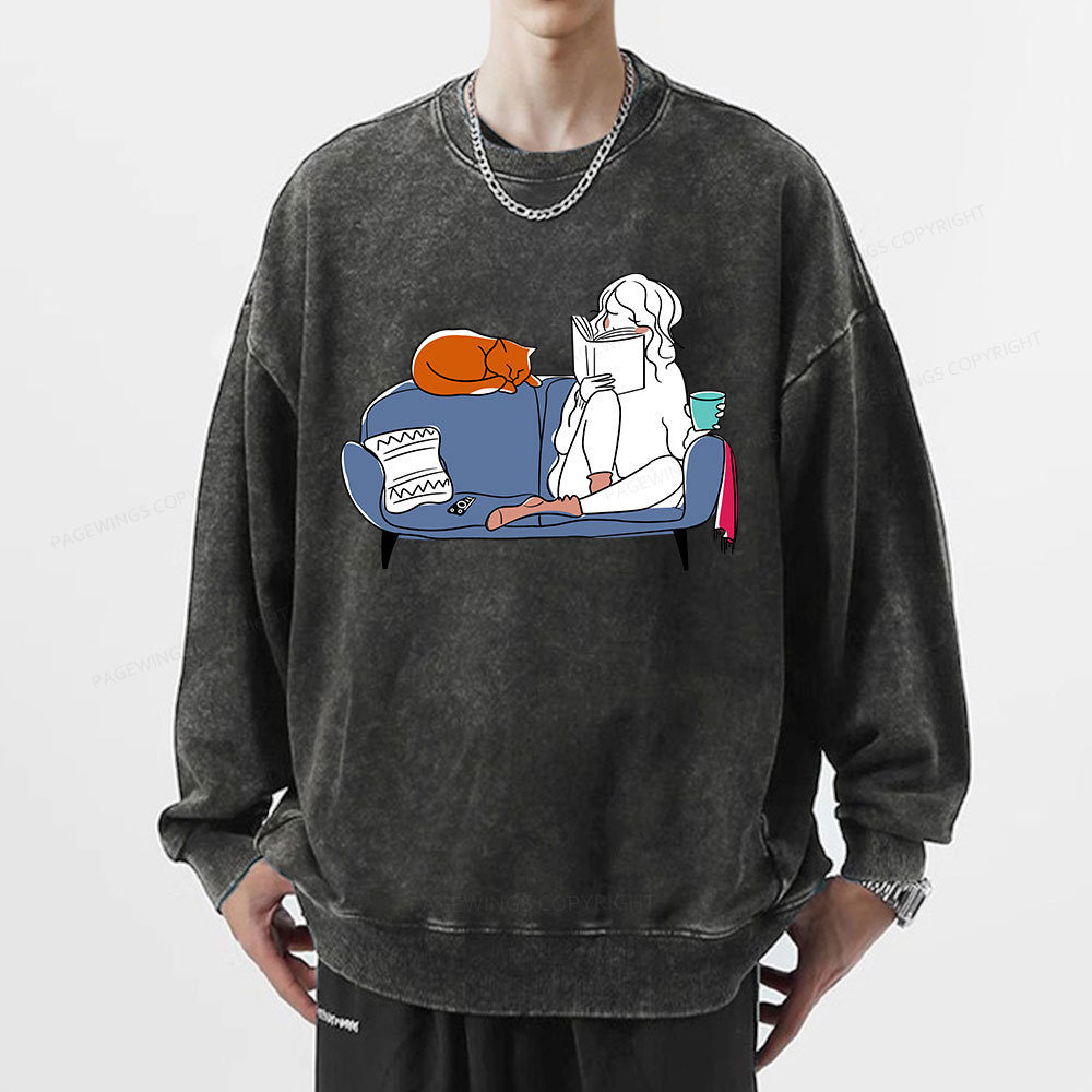 Pagewings Home Reading Unisex Washed Sweatshirt