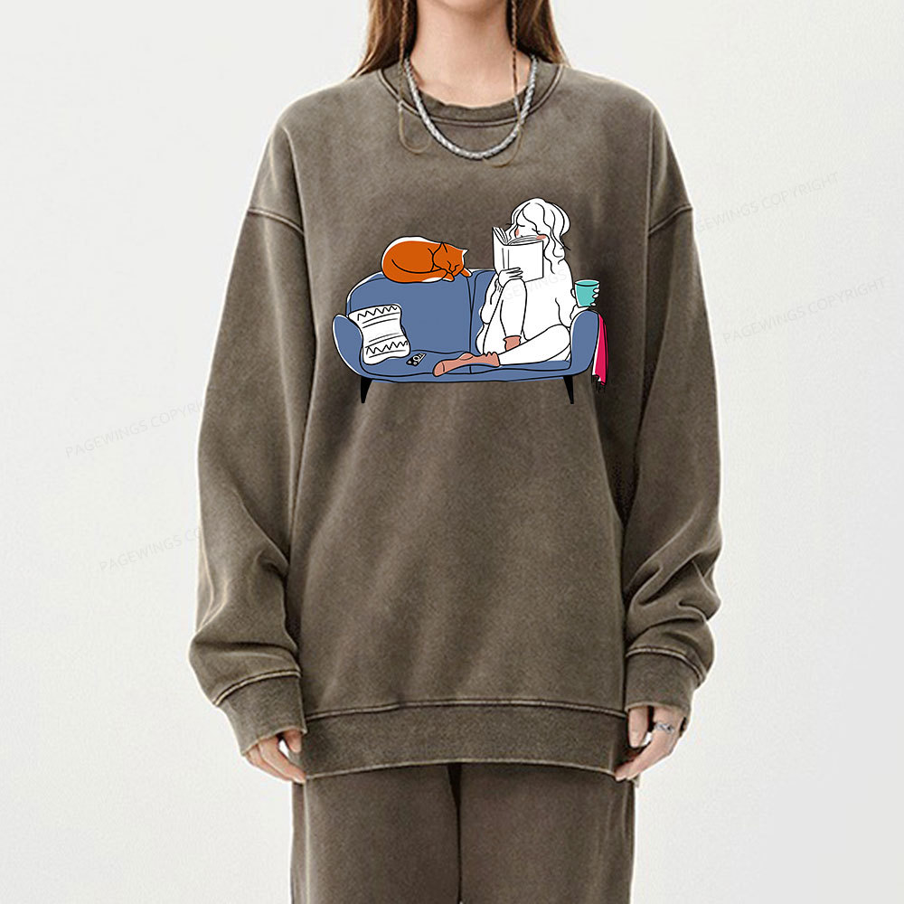 Pagewings Home Reading Unisex Washed Sweatshirt