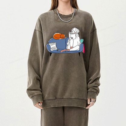 Pagewings Home Reading Unisex Washed Sweatshirt