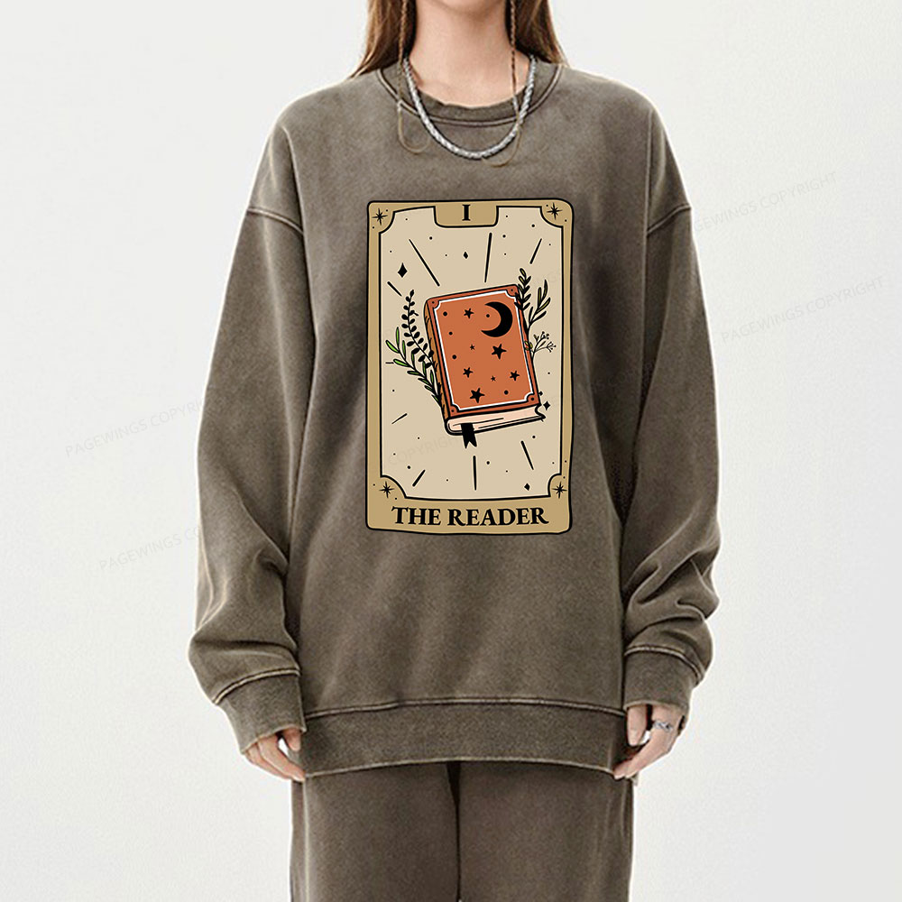 Pagewings The Reader Tarot Card Unisex Washed Sweatshirt