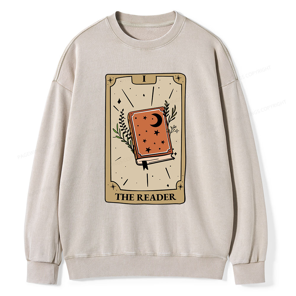 Pagewings The Reader Tarot Card Unisex Washed Sweatshirt
