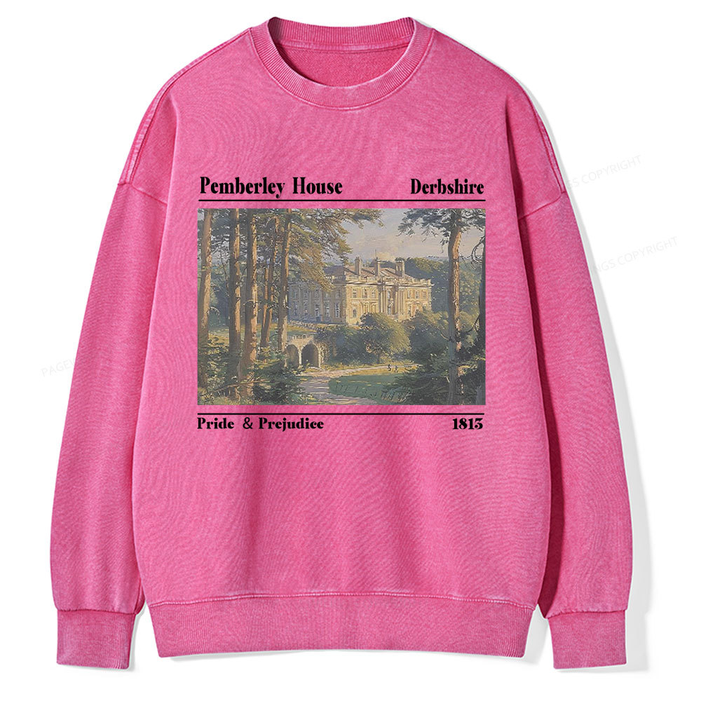 Pagewings Pride and Prejudice Pemberley House Unisex Washed Sweatshirt