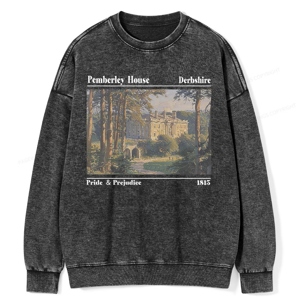 Pagewings Pride and Prejudice Pemberley House Unisex Washed Sweatshirt
