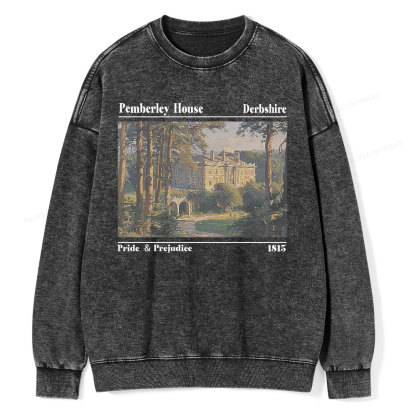Pagewings Pride and Prejudice Pemberley House Unisex Washed Sweatshirt
