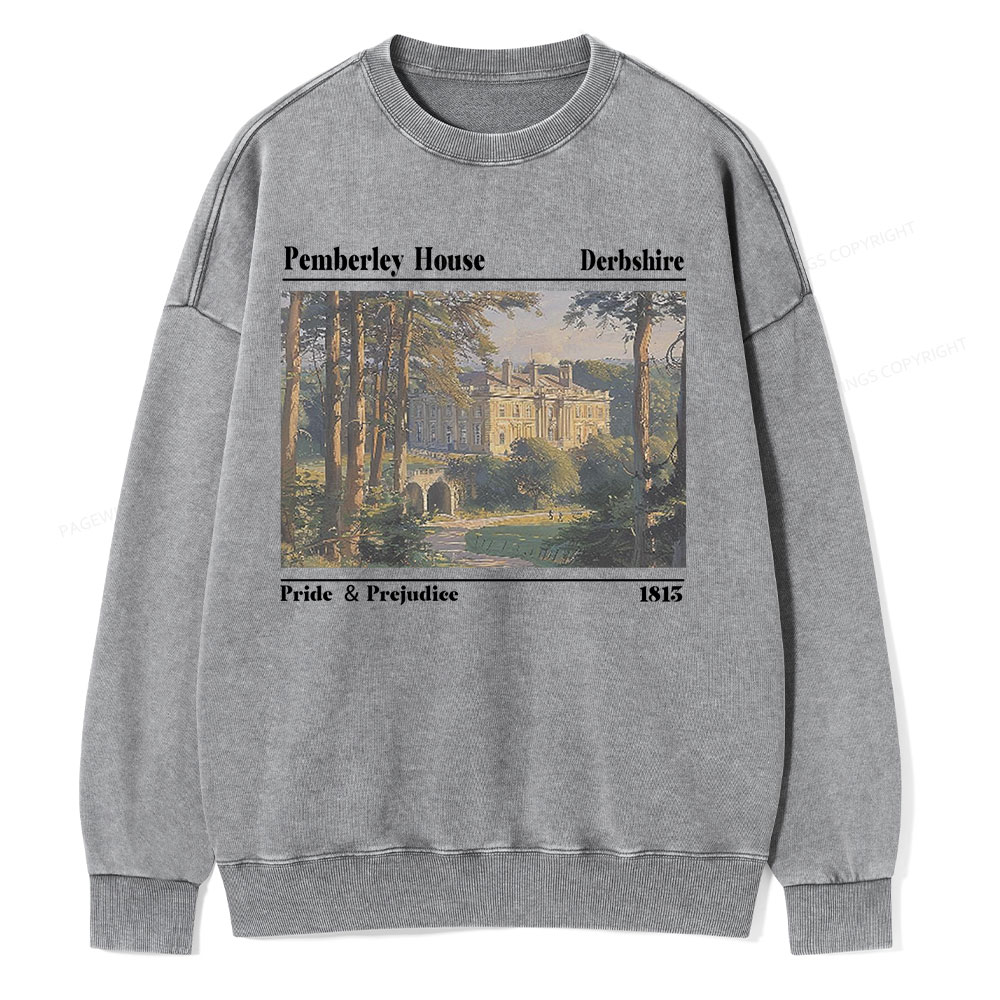 Pagewings Pride and Prejudice Pemberley House Unisex Washed Sweatshirt