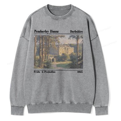 Pagewings Pride and Prejudice Pemberley House Unisex Washed Sweatshirt