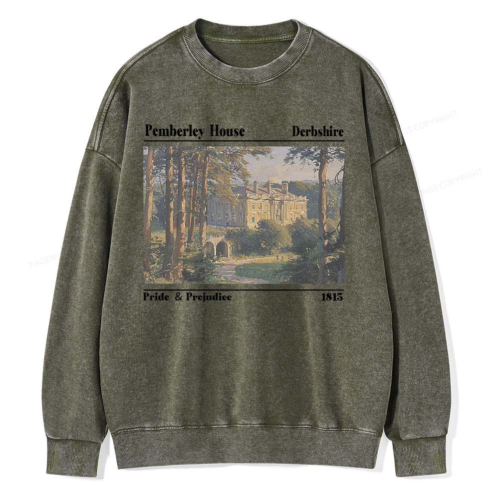 Pagewings Pride and Prejudice Pemberley House Unisex Washed Sweatshirt