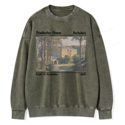 Pagewings Pride and Prejudice Pemberley House Unisex Washed Sweatshirt