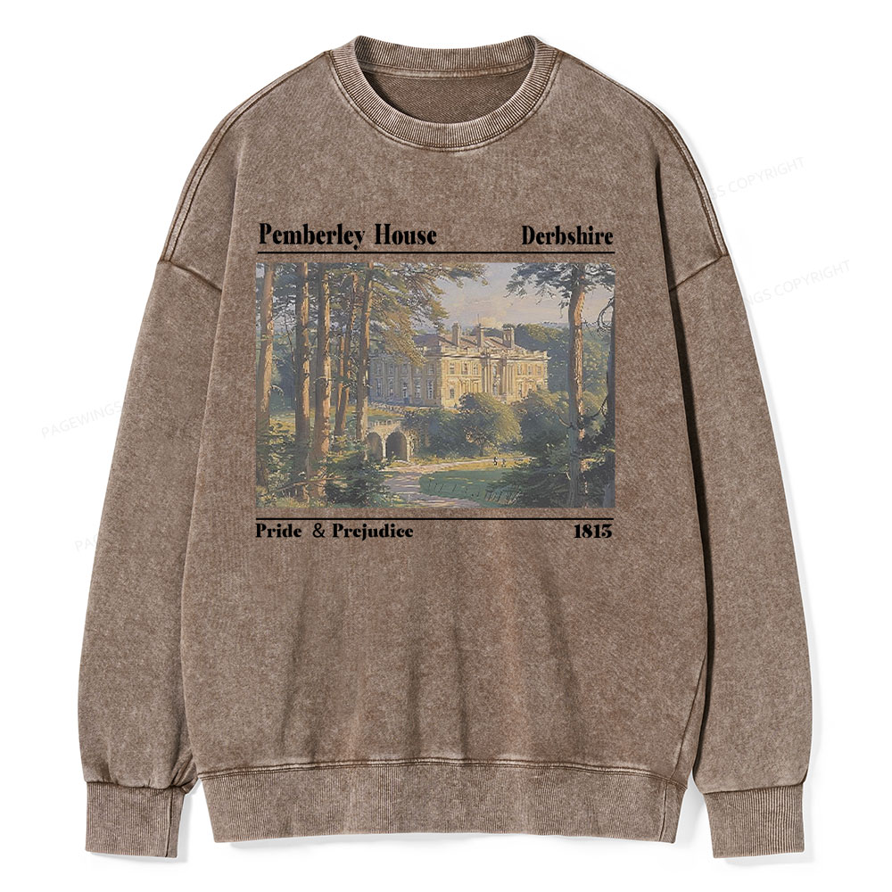 Pagewings Pride and Prejudice Pemberley House Unisex Washed Sweatshirt