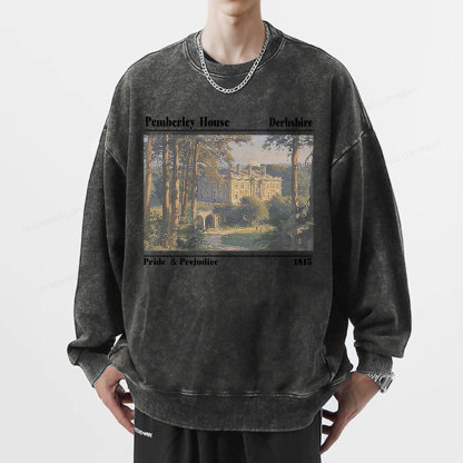 Pagewings Pride and Prejudice Pemberley House Unisex Washed Sweatshirt