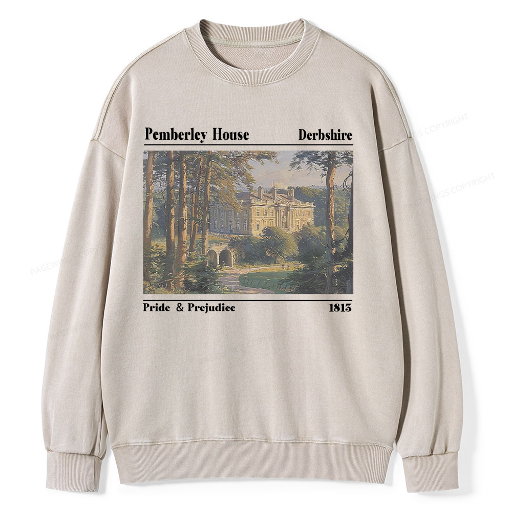 Pagewings Pride and Prejudice Pemberley House Unisex Washed Sweatshirt