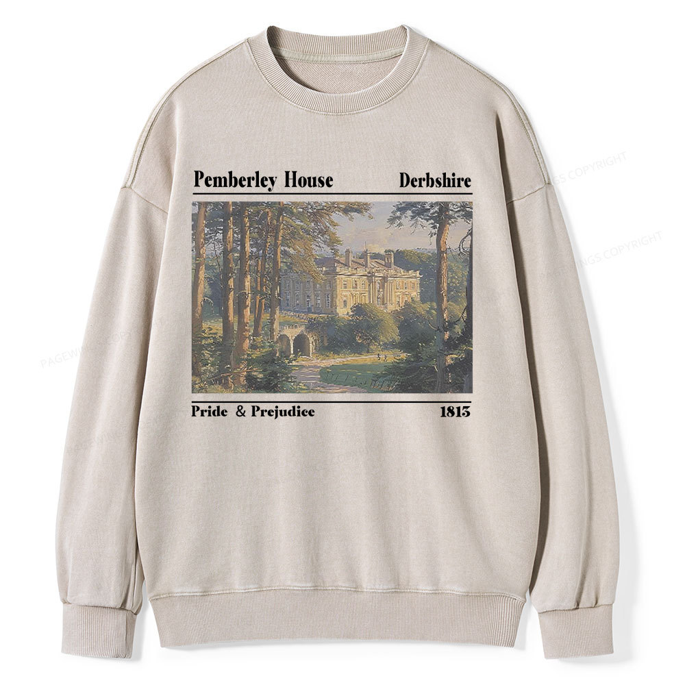 Pagewings Pride and Prejudice Pemberley House Unisex Washed Sweatshirt