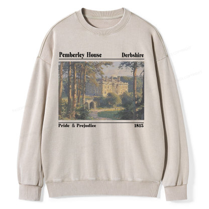 Pagewings Pride and Prejudice Pemberley House Unisex Washed Sweatshirt