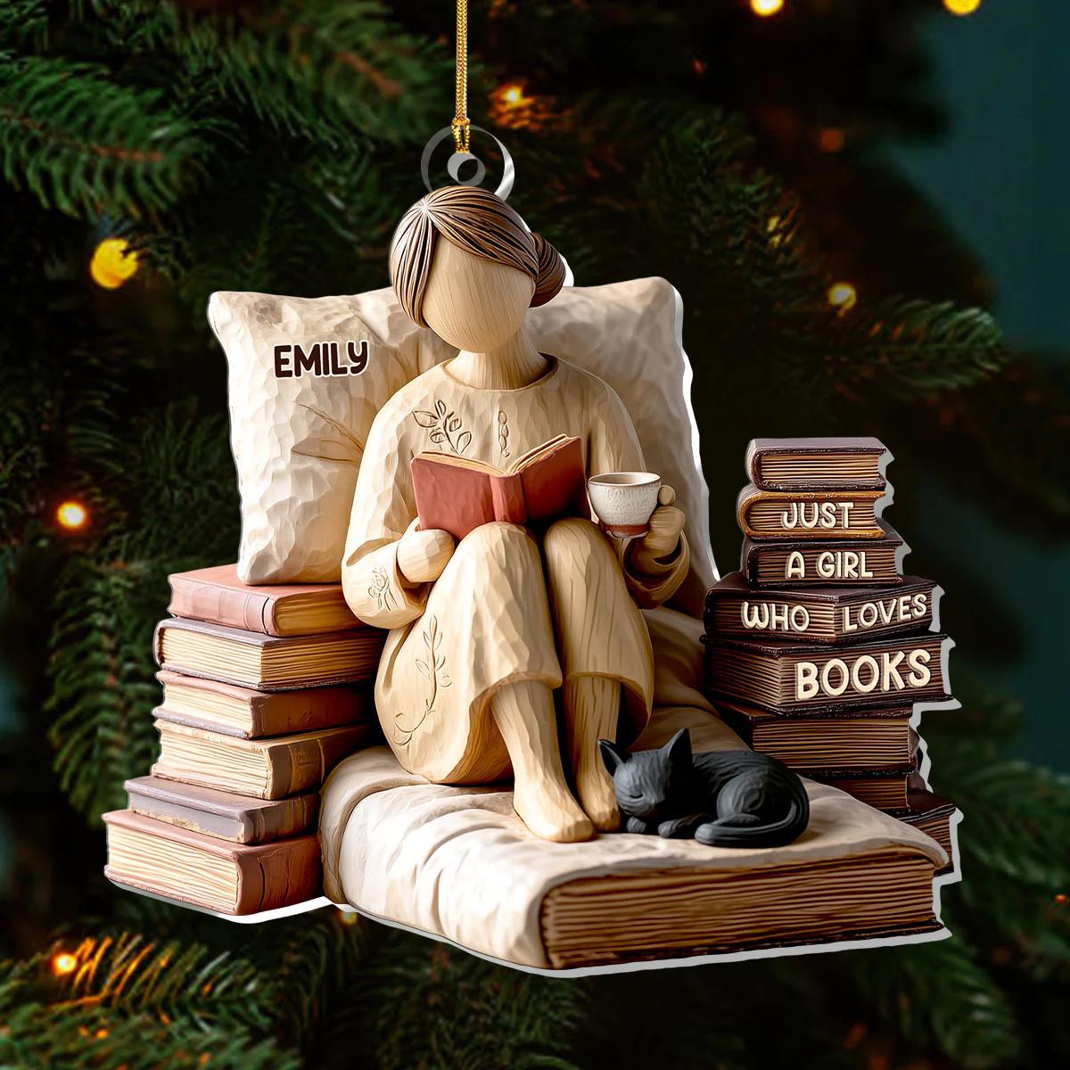 Pagewings Personalized Name Just a Girl Who Loves Books Tree Ornament