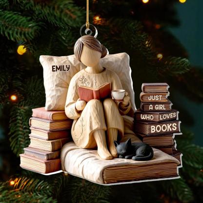 Pagewings Personalized Name Just a Girl Who Loves Books Tree Ornament