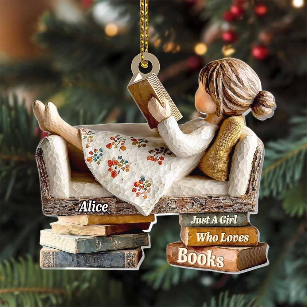 Pagewings Personalized Name Just a Girl Who Loves Books Ornament