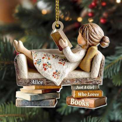Pagewings Personalized Name Just a Girl Who Loves Books Ornament