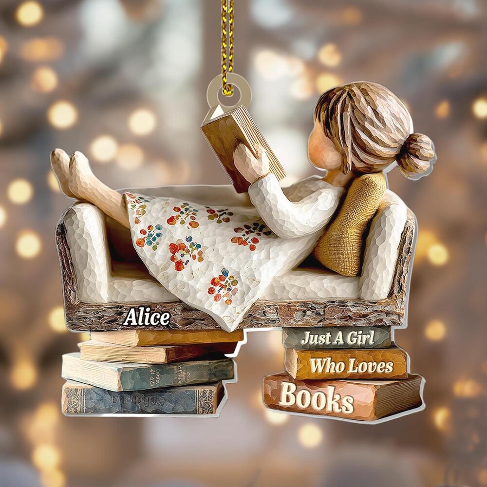 Pagewings Personalized Name Just a Girl Who Loves Books Ornament