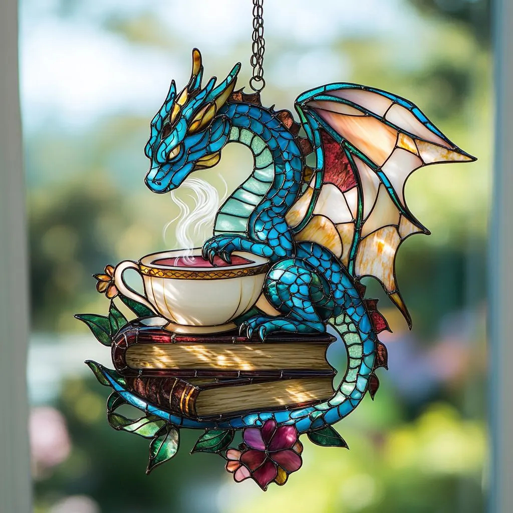 Pagewings Dragon and Book Tea Suncatcher Ornament
