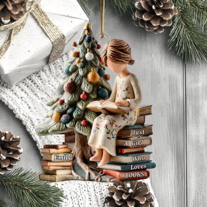 Pagewings Personalized Name Just a Girl Who Loves Books Tree Ornament