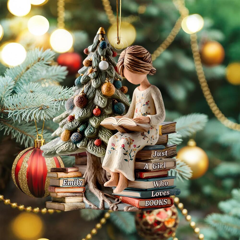 Pagewings Personalized Name Just a Girl Who Loves Books Tree Ornament