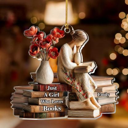 Pagewings Personalized Name Just a Girl Who Loves Books Tree Ornament