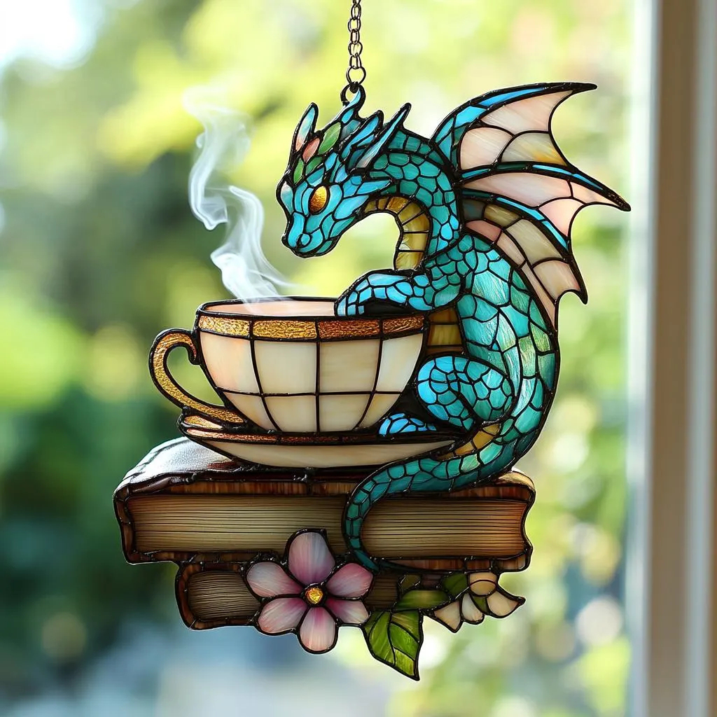 Pagewings Dragon and Book Tea Suncatcher Ornament