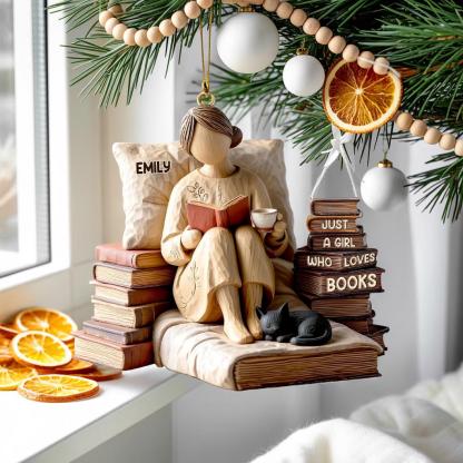 Pagewings Personalized Name Just a Girl Who Loves Books Tree Ornament