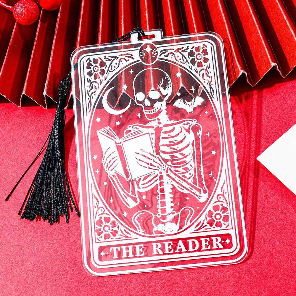 Pagewings The Reader Skeleton Tarot Card Acrylic Bookmark