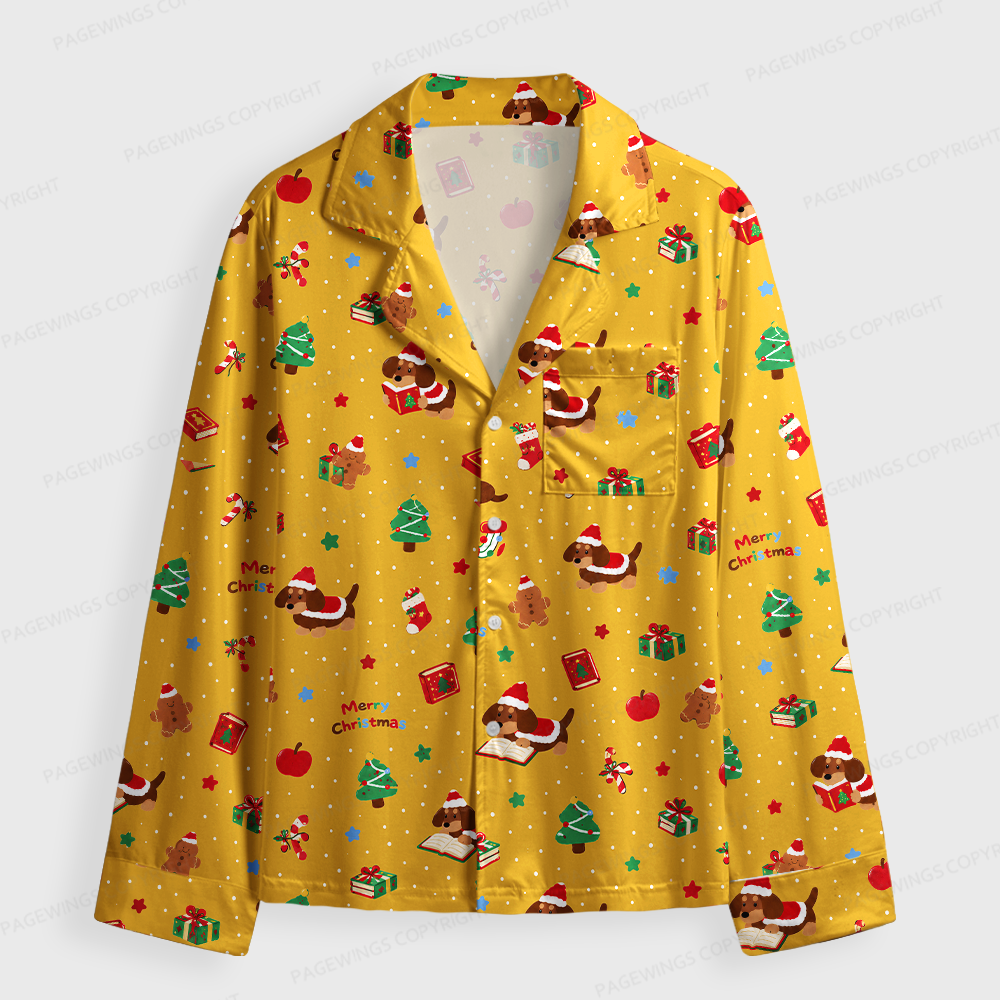 Pagewings Christmas Bookish Unisex Button-Up Pajama Set