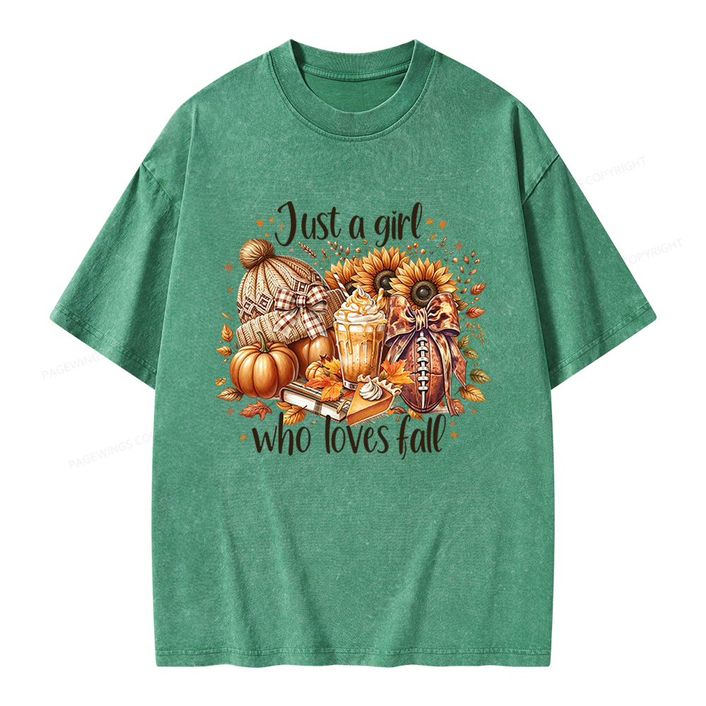 Pagewings Just a Girl Who Loves Fall Unisex Washed T-shirt