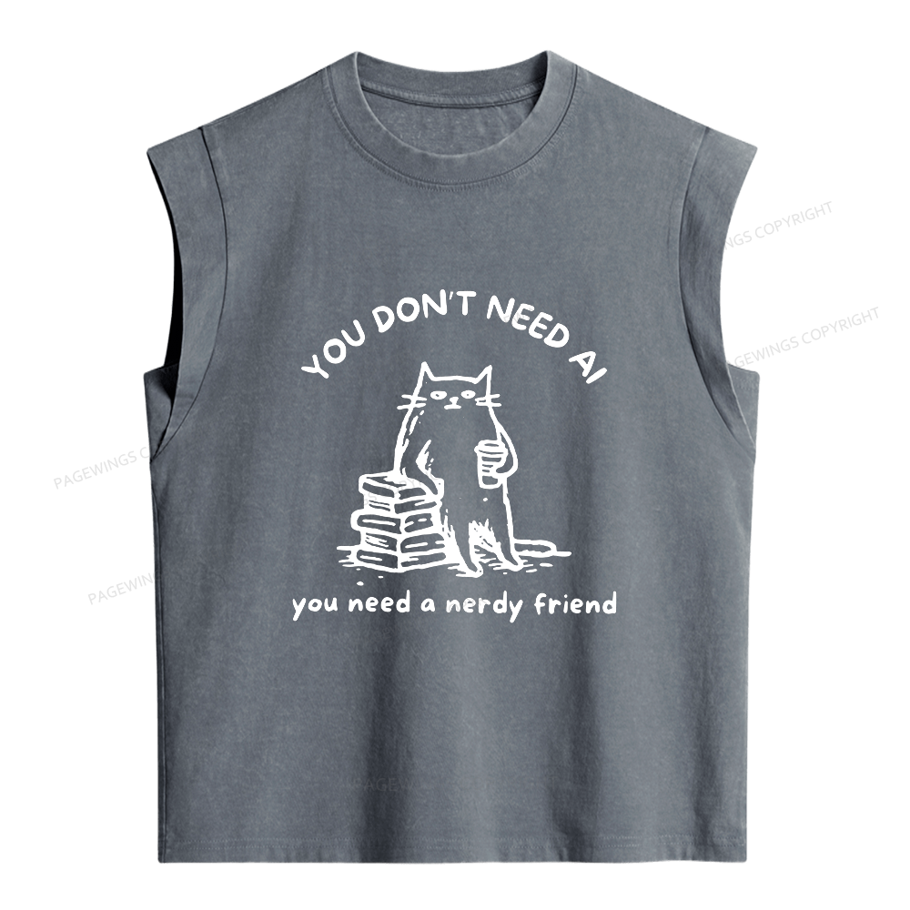 Pagewings Funny Cat Doodle Anti AI Women's Washed Tank Top