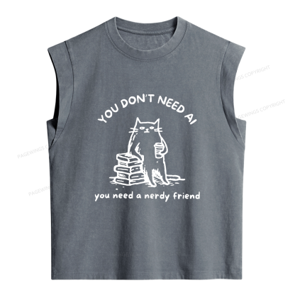 Pagewings Funny Cat Doodle Anti AI Women's Washed Tank Top