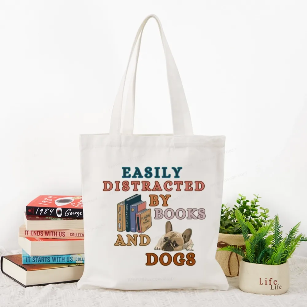 Pagewings Easily Distracted By Books And Dogs Tote Bag