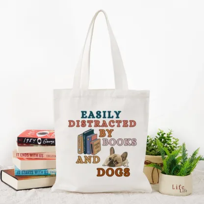 Pagewings Easily Distracted By Books And Dogs Tote Bag