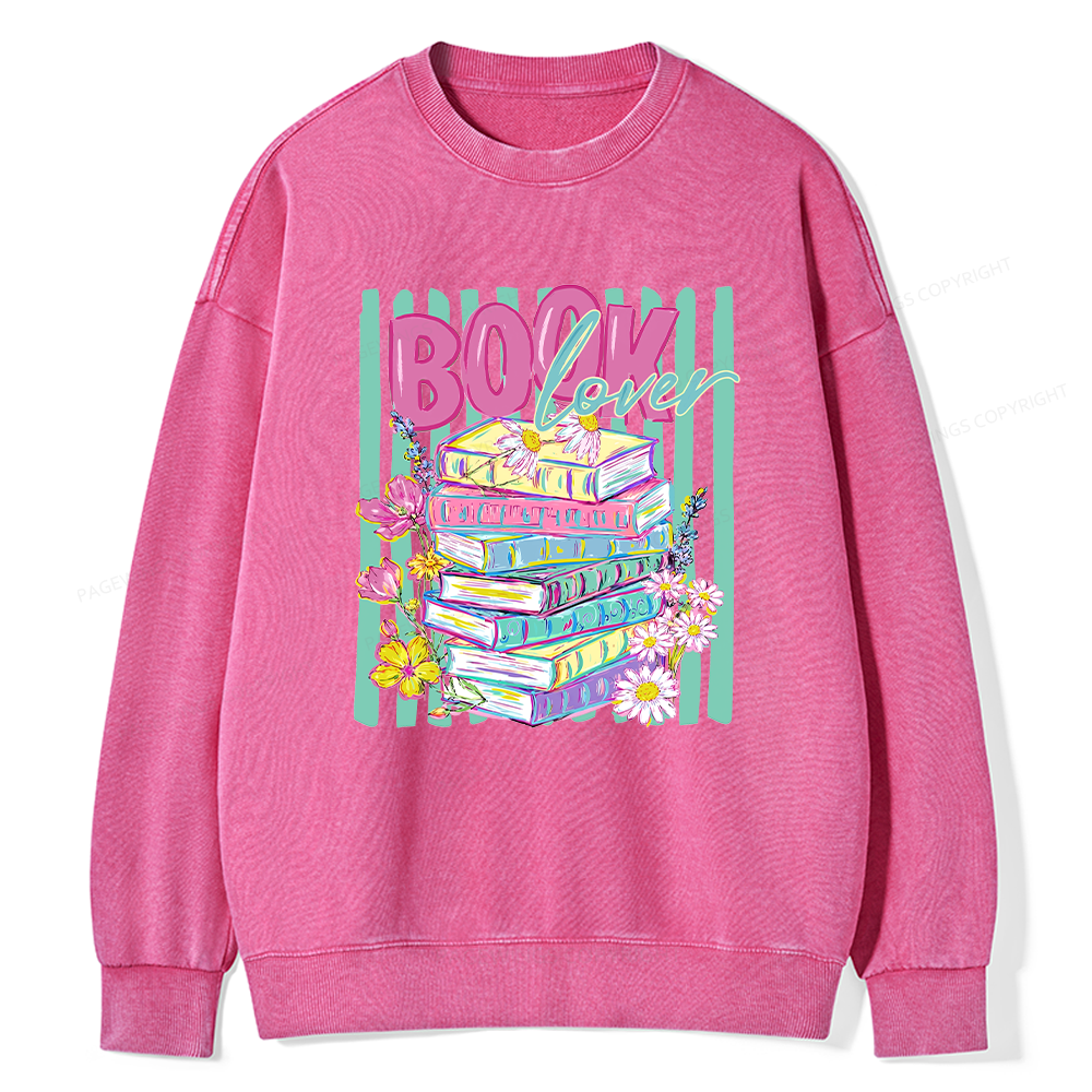 Pagewings Floral Bookish Unisex Washed Sweatshirt