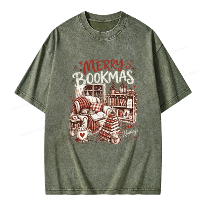 Pagewings Merry Bookmas Unisex Washed T-shirt