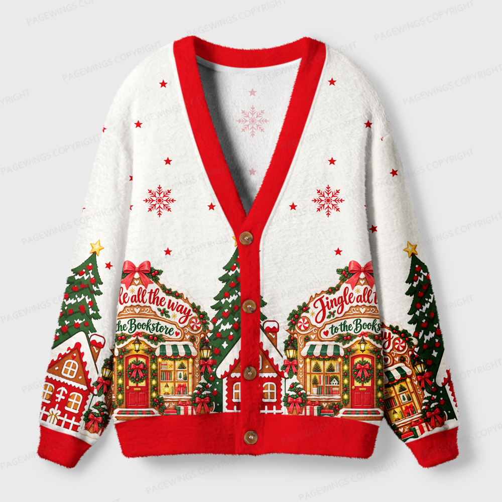 Pagewings Christmas Bookstore Light Knit Unisex Cardigan Sweaters