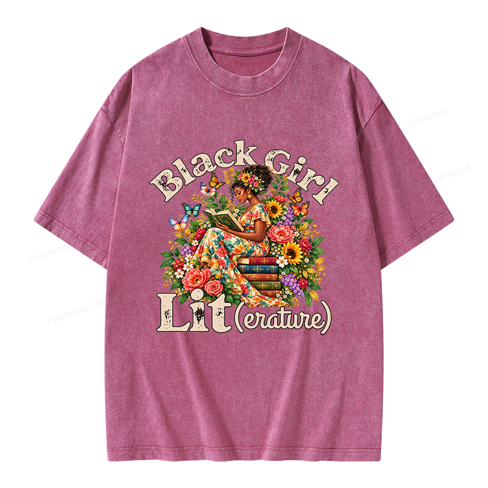 Pagewings Brown Girl Reading Unisex Washed T-shirt